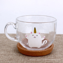 Wholesale 450ml unicorn clear glass round cup for tea coffee milk shaker mugs with handle